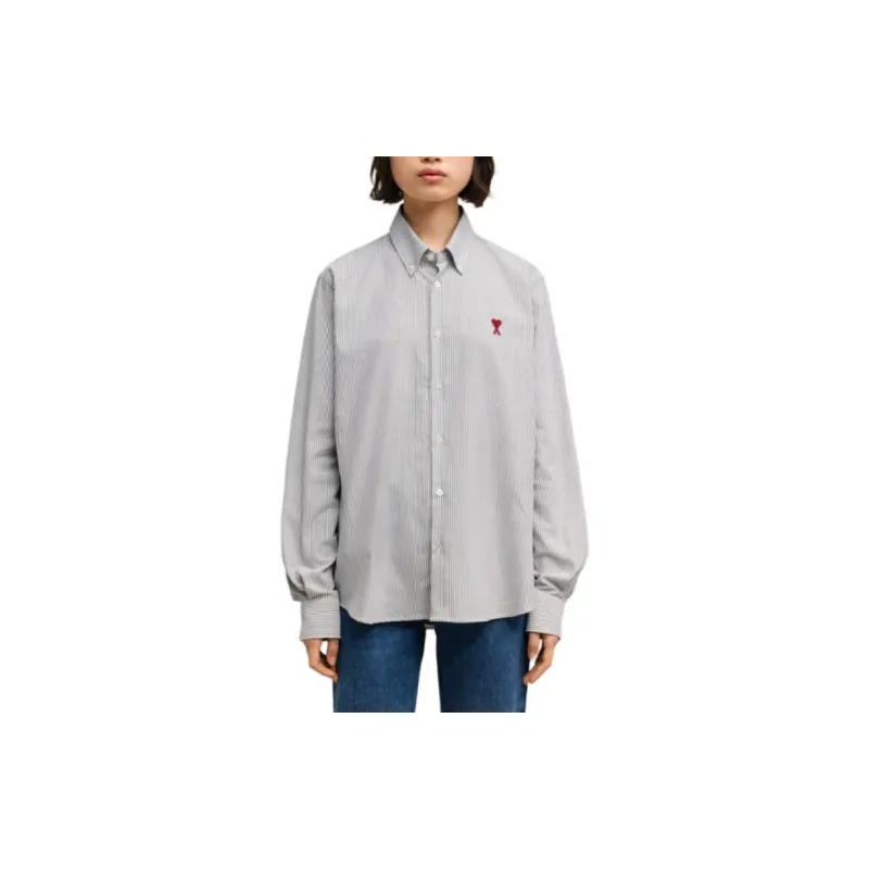 Ami Paris Ami De Coeur Logo Embroidered Pinstriped Shirt-1