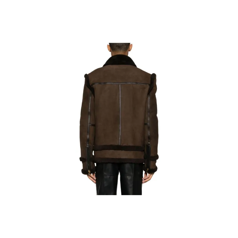 BALMAIN Leather Jacket Men's Brown-2