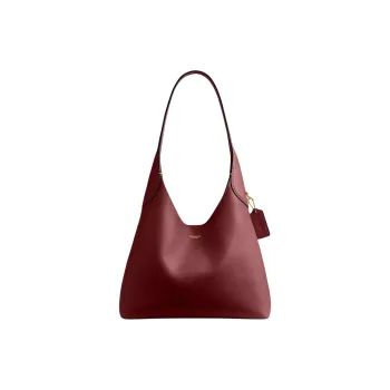 COACH Natural Grained Leather Handbag Shoulder Bag Large Size Women's Dark Red Gemstone