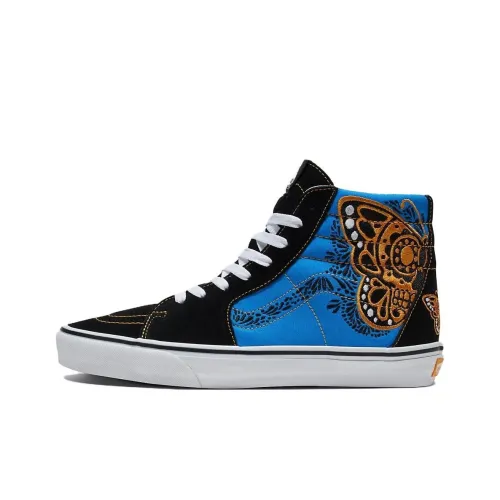 Vans SK8 HI Anti Slip Wear Resistant High Top Skateboard Shoes Unisex Black Blue