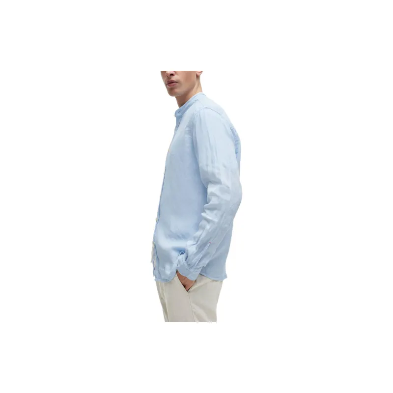 HUGO BOSS Regular Fit Shirt In Linen Canvas Shirt Men's Blue-3