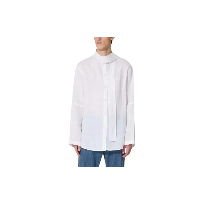 Valentino Buttoned Neck Tie Curved Hem Shirt-1