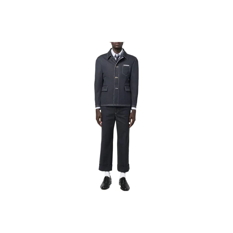 THOM BROWNE Striped Collared Button Up Shirt-1
