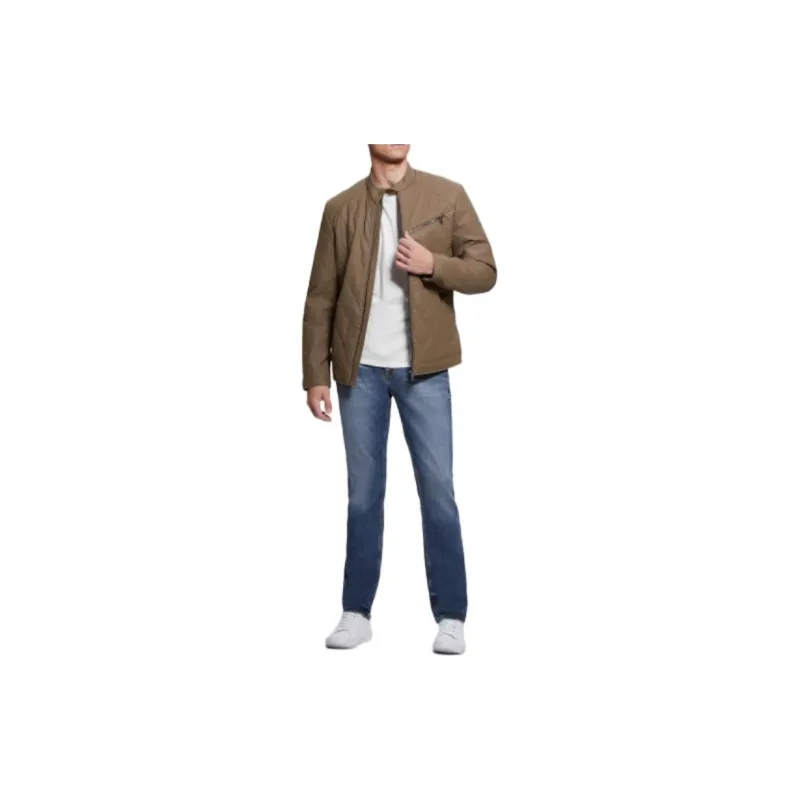 GUESS Quilted Biker Jacket Jackets Coats Men's Brown-1