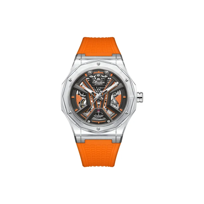 MESDUN Automatic Mechanical Movement Silicone Strap Watch Men's Watches Black Dial-3