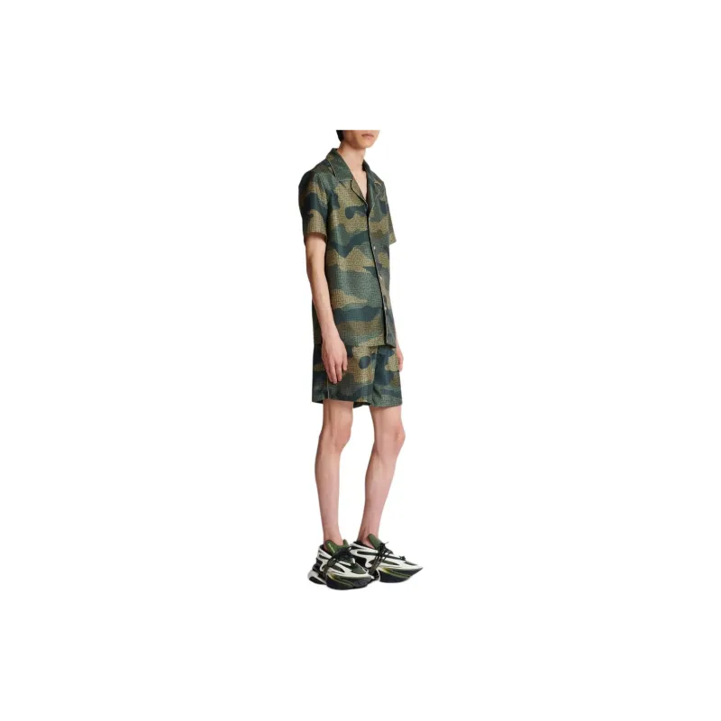 BALMAIN Camouflage Monogrammed Shantung Short-Sleeved Shirt-3