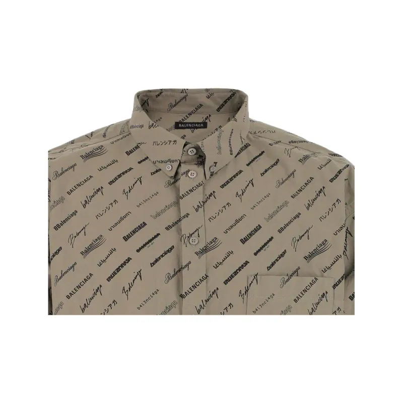 Balenciaga Allover Logo Print Long-Sleeved Shirt-2