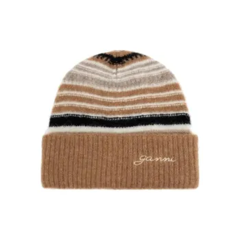 GANNI Logo Embroidered Striped Knitted Beanie