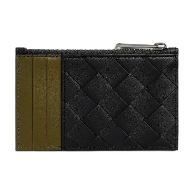 Bottega Veneta Intrecciato Cow Leather Card Holder Men's Shadow Gray With Olive Oil Color-1