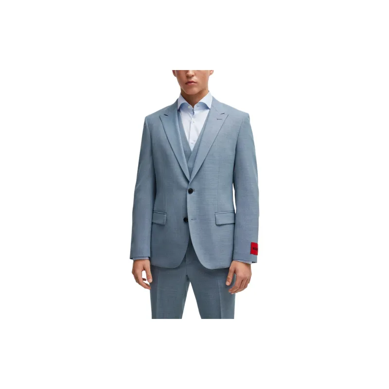 HUGO BOSS Three-Piece Slim-Fit Suit In Patterned Stretch Cloth Business Suits Men's Blue-3