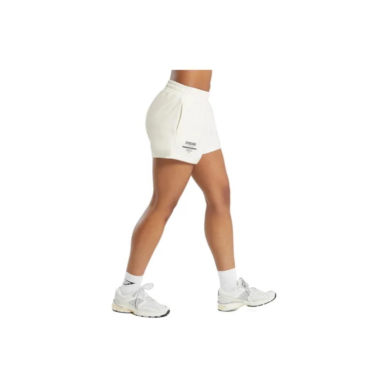 GYMSHARK Care Label Graphic Brushed Casual Shorts Women's Soft White-2