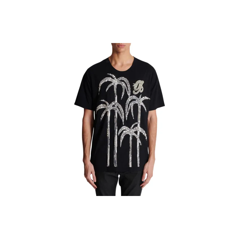BALMAIN Sequin embellished Cotton T shirt-1