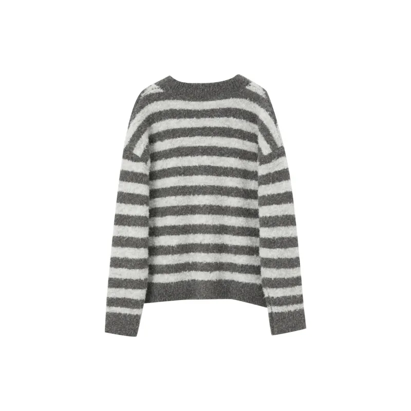 3COLOUR Sweater Women's Stone Gray Stripes-1