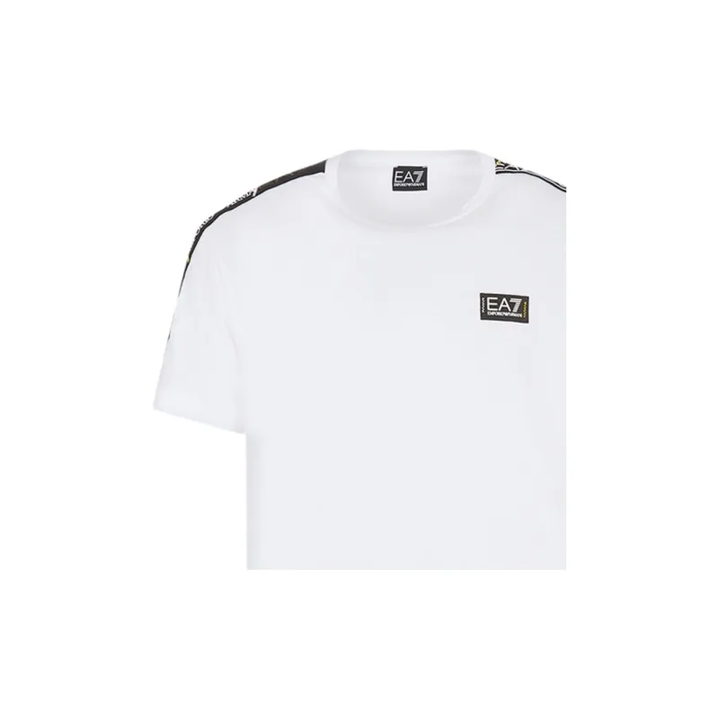EMPORIO ARMANI SS23EA7 Color Block Decorative Ribbon Cotton Crew Neck Short Sleeved Shirt T Shirt Men's White-3