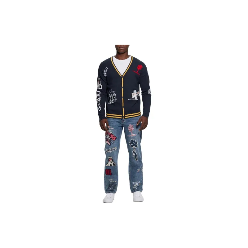 GUESS Graffiti Patch Cardigan Knitwear Men's Marine Blue-4