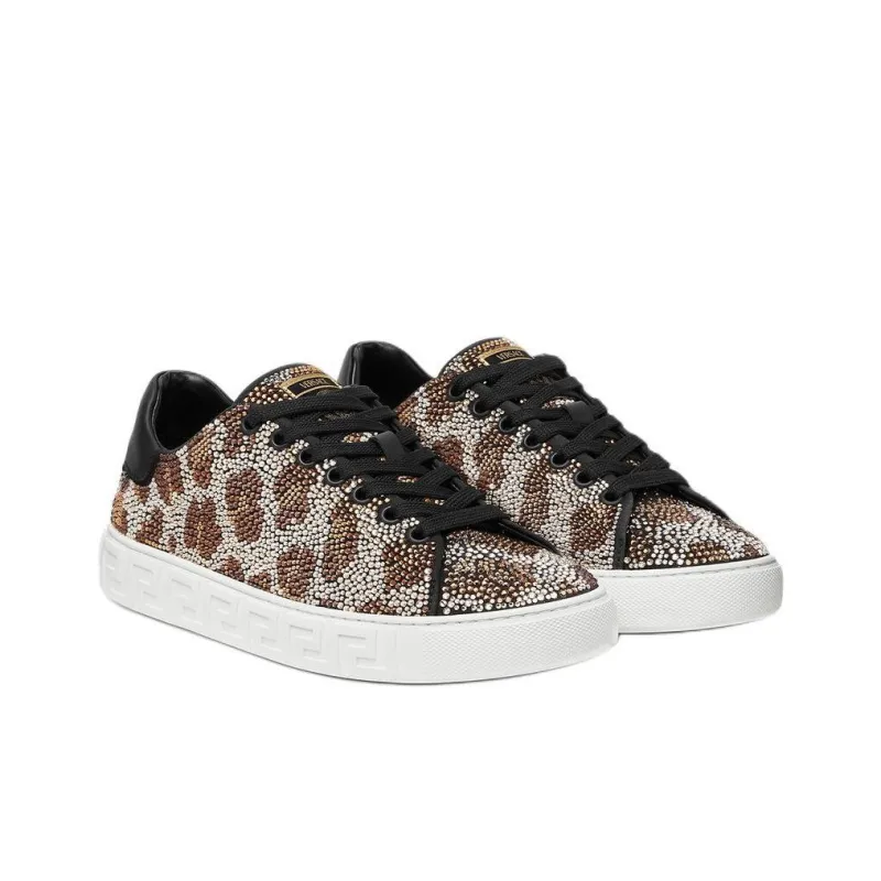 VERSACE Leopard Greca Low-Top Skateboard Shoes Women's Brown-2