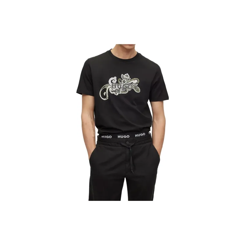 HUGO BOSS Pattern Letter Print Crew Neck Short-Sleeved T-Shirt Men's Black-2