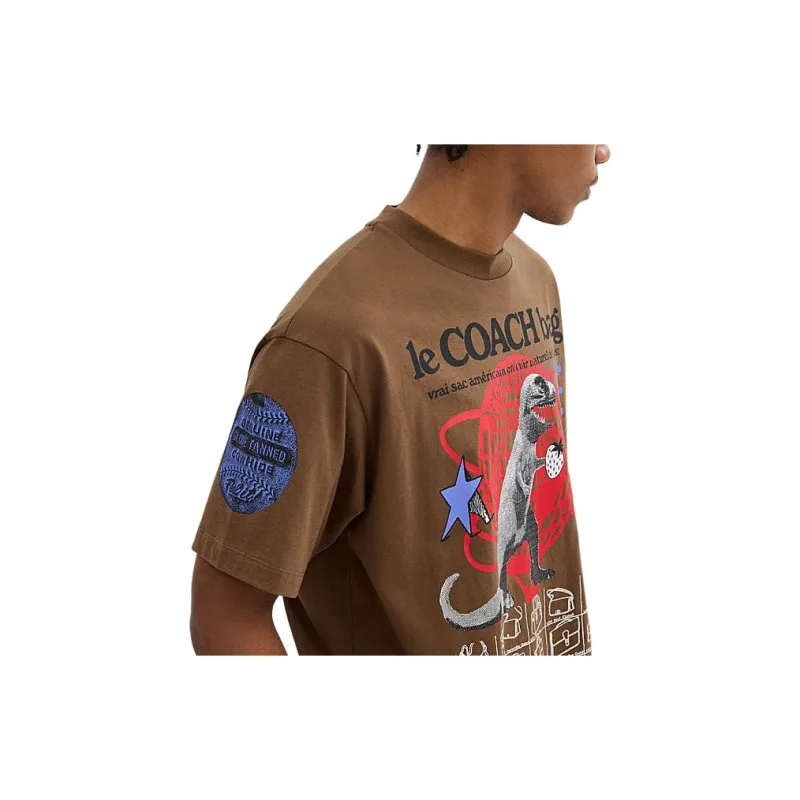 COACH Letter Logo Print Crew Neck Short Sleeved T Shirt T Shirt Men's Umber-3
