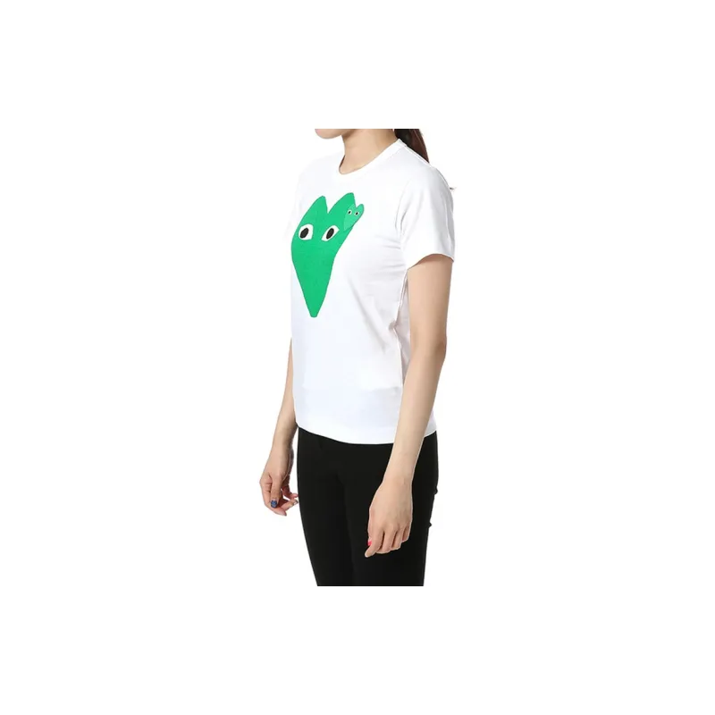 Comme Des Garcons Play Women's Green Hearts T shirt White-3