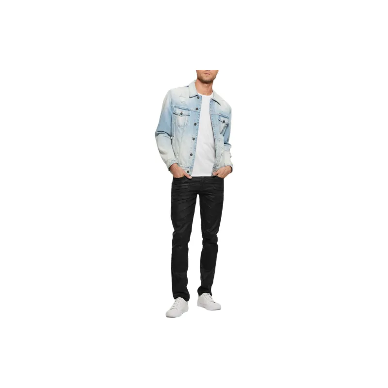 GUESS Coated Denim Slim Tapered Zip Jeans Jeans Men's Black-3