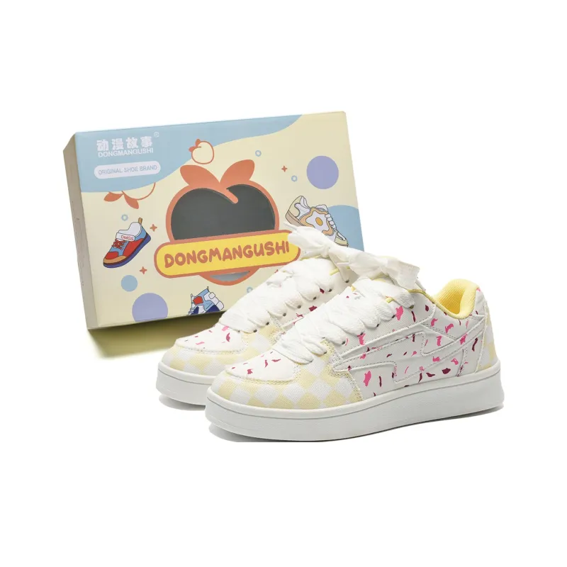 Anime story Skateboard Shoes Women's Low Top Fresh Look White Yellow-0