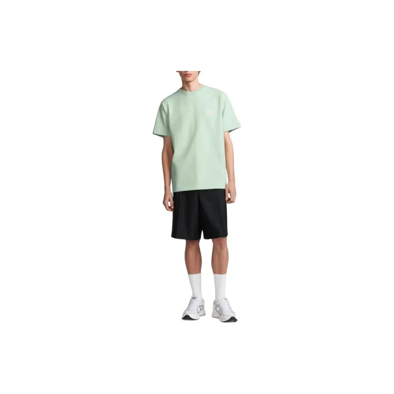DIOR Logo Embroidery Loose Fit Crew Neck Short Sleeved T Shirt T Shirt Men's Light Green-4