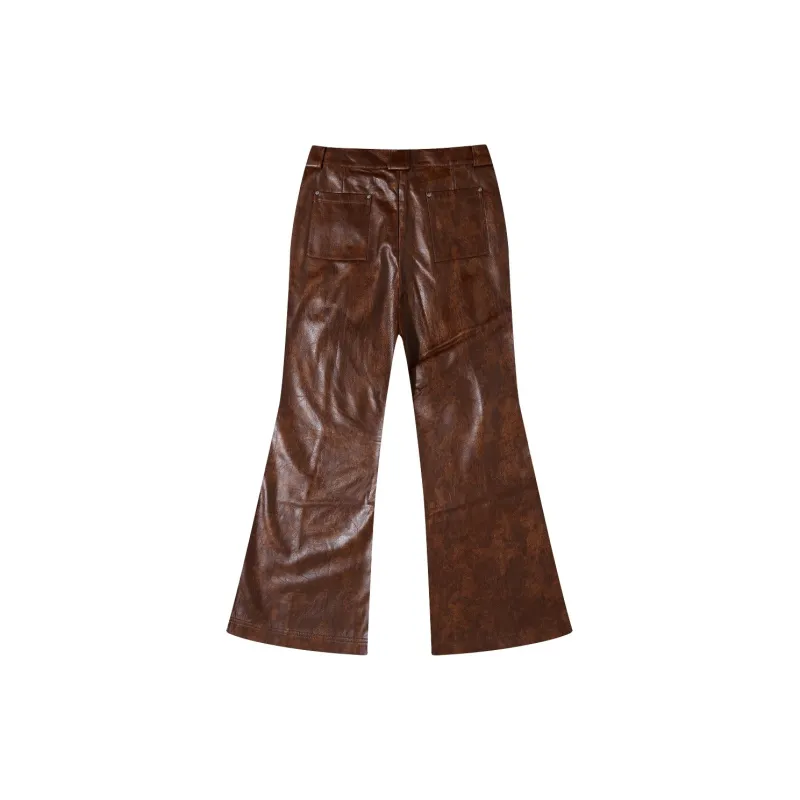 GF Ferré Leather Pants Women's Dark Coffee-1