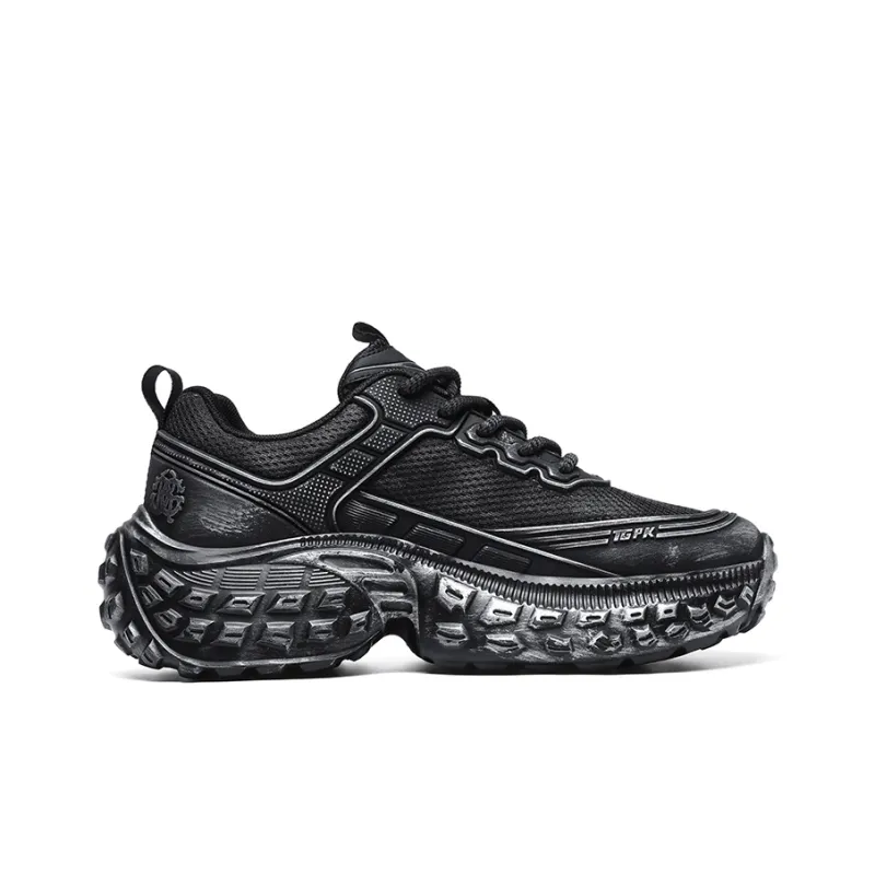 CEDAR HAN Breathable Lightweight Height Increasing Low Top Chunky Sneakers Men's Black-1