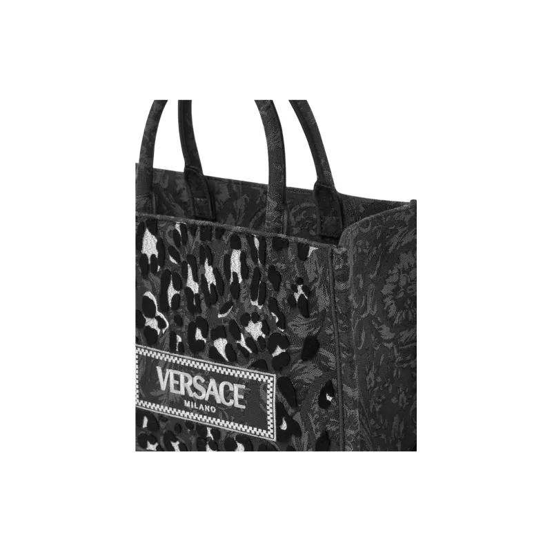 VERSACE Nylon Tote Bag Shopping Bag Shoulder Bag Crossbody Bag Handbag Small Size Women's Black-4
