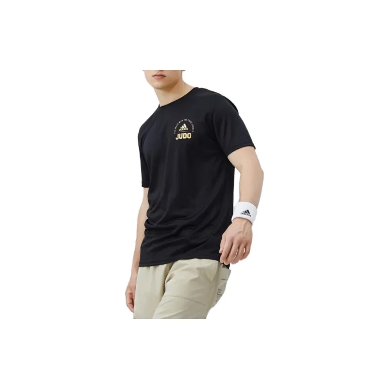 Adidas T-Shirts Men Black With Gold Logo Small Logo-2