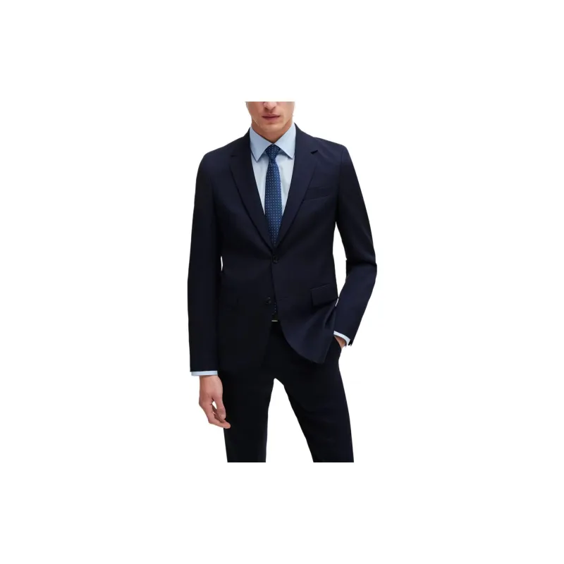 HUGO BOSS Slim Fit Suit In Micro Patterned Virgin Wool Business Suit Men's Dark Blue-2