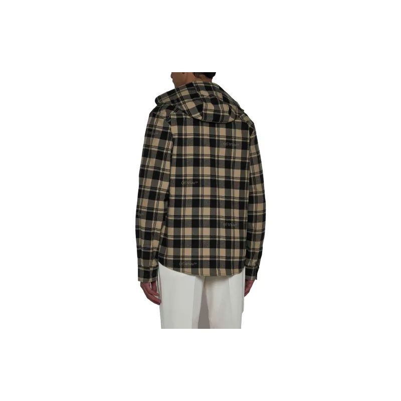 OFF WHITE Checked Curved Hem Hooded Shirt-3