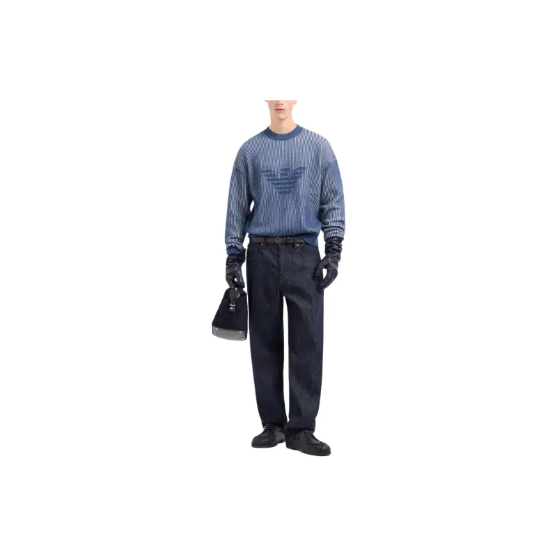 EMPORIO ARMANI Two tone Fisherman rib Virgin Wool cotton Jumper-1
