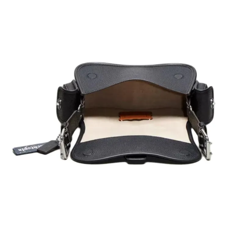 Coachtopia Wavy Dinky Litchi Grain Leather Crossbody Bag, Shoulder Bag Medium Size Unisex Black-4