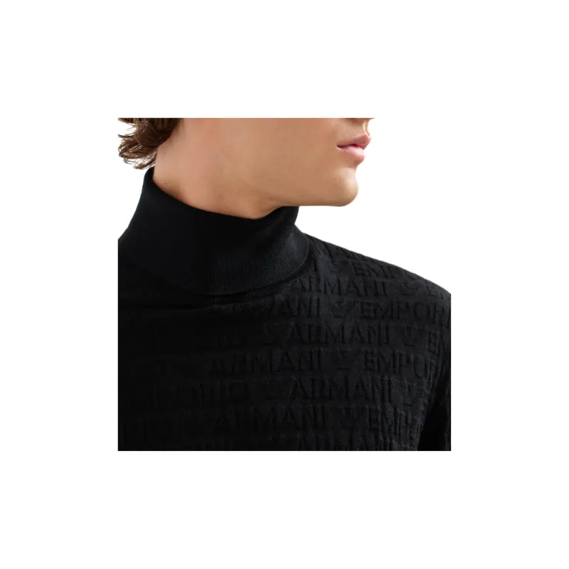 EMPORIO ARMANI Virgin wool Rollneck Jumper With All over Devoré Lettering-5