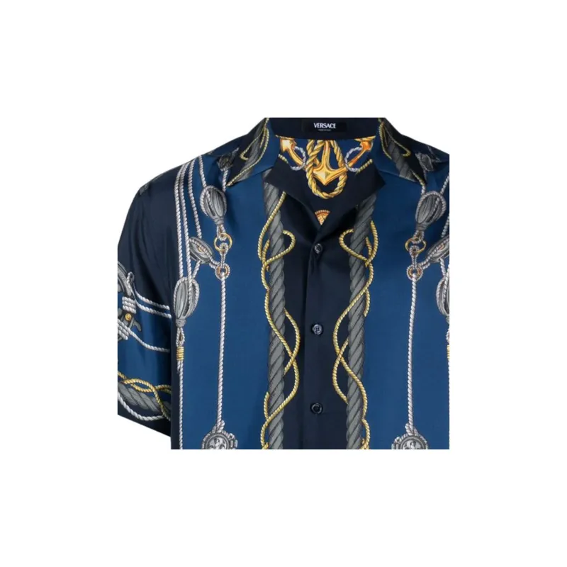 VERSACE Nautical print Short sleeve Silk Shirt-5