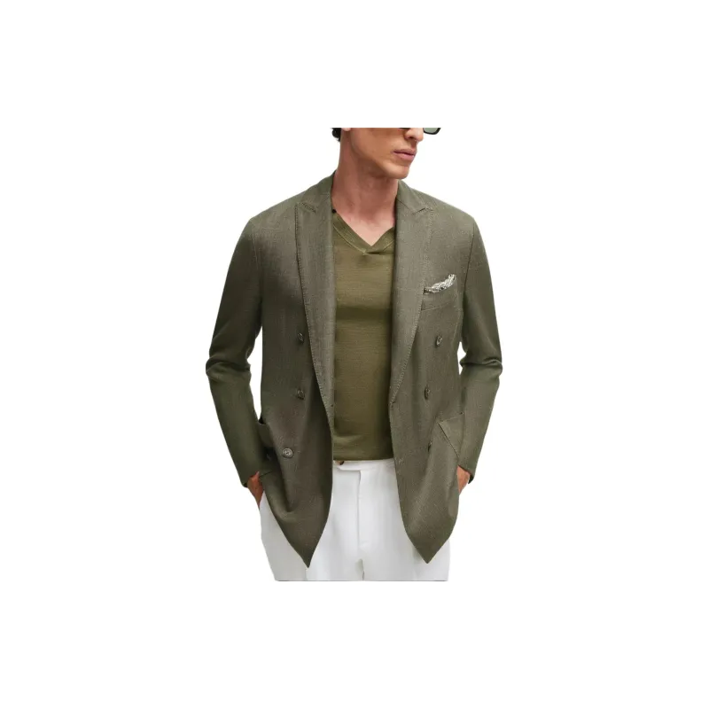 HUGO BOSS Slim-Fit Jacket In Wool Silk And Linen Jackets Coats Men's Dark Green-4
