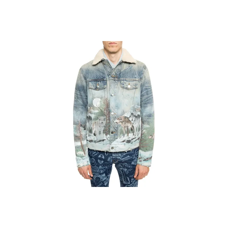 AMIRI Sherling Airbrush Wolf Denim Trucker Jacket-2