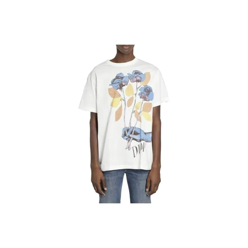 DIOR And Alex Foxton Printing Short Sleeve T-shirt White-1
