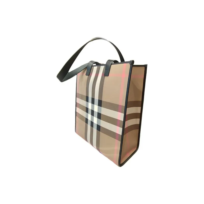 Burberry House Canvas One Shoulder Handbag Medium Size Women's Gray Brown-2