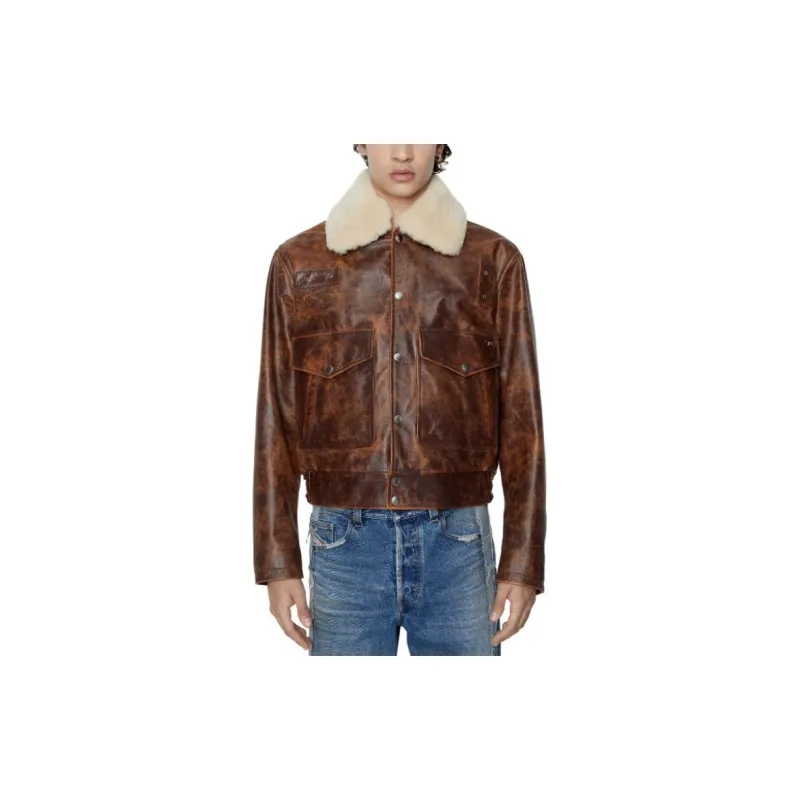 DIESEL Leather Jackets Men Brown Red-1
