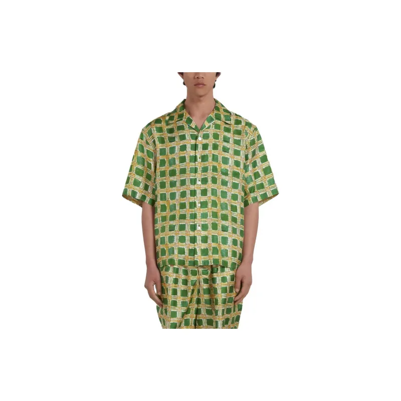 MARNI All Over Check Print Silk Bowling Shirt-1