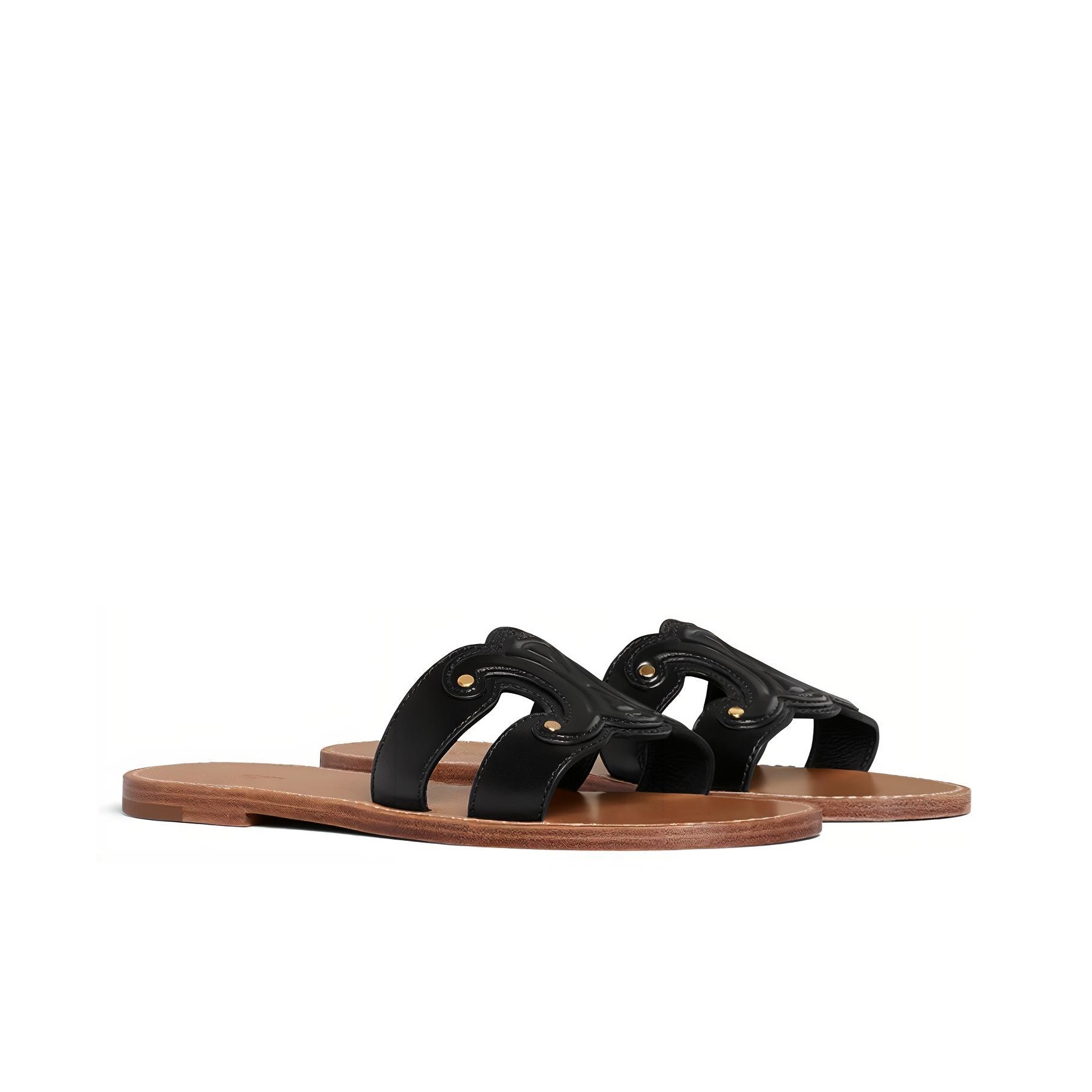 CELINE Triomphe Slide Slippers Women's Black Brown - POIZON