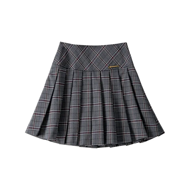 BANANA CICI Casual Short Skirts Women's Gray Plaid-1