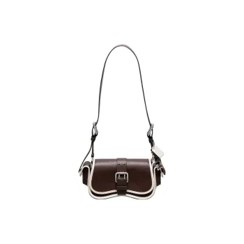 Coachtopia Wavy Dinky Litchi Grain Leather Crossbody Bag, Shoulder Bag Medium Size Unisex Maple & Chalk