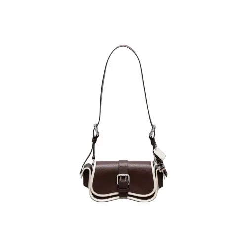 Coachtopia Wavy Dinky Litchi Grain Leather Crossbody Bag, Shoulder Bag Medium Size Unisex Maple & Chalk