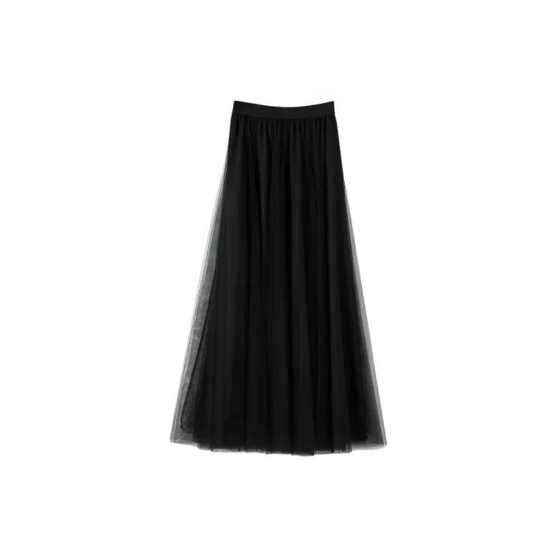 Late White Casual Long Skirts Women's Black-2