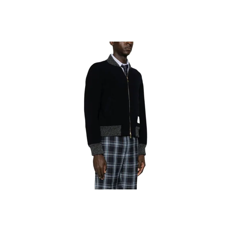 THOM BROWNE Logo Patch Zip Up Bomber Jacket-4