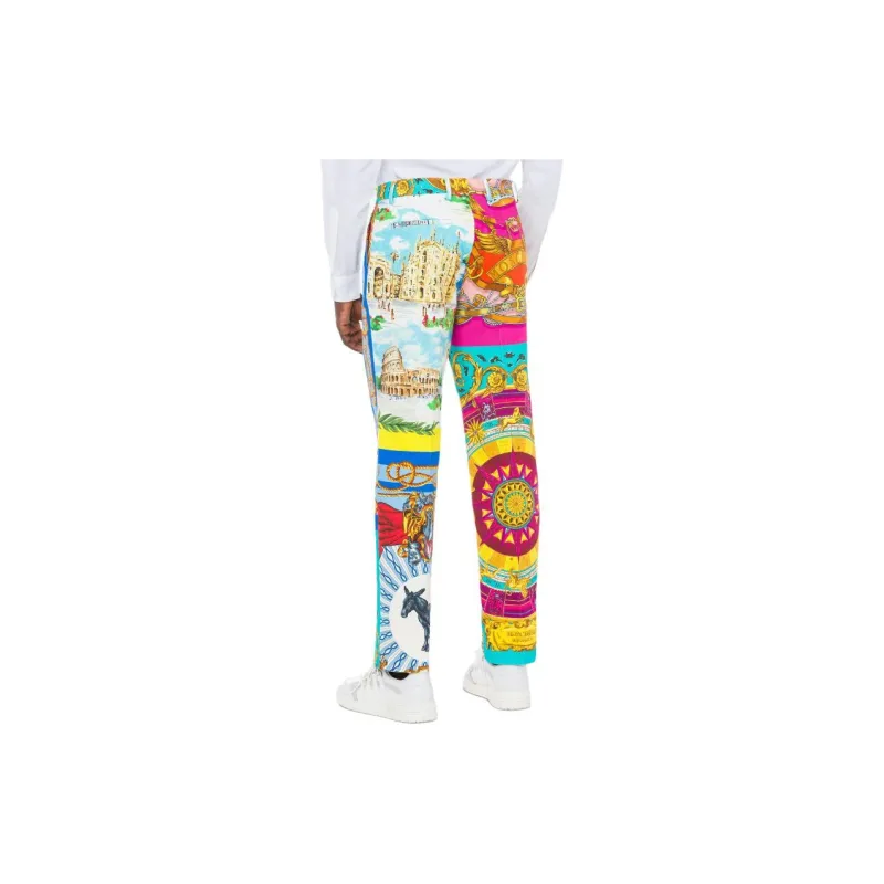 MOSCHINO Scarf Print Cotton Bull Trousers Casual Pants Men's Red-1