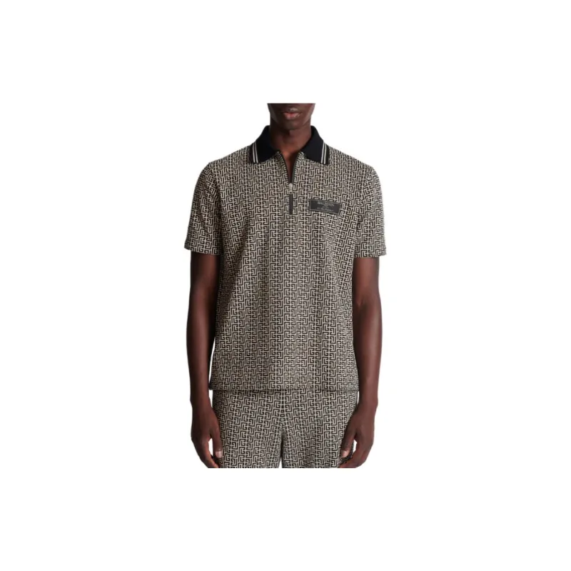 BALMAIN Monogram Jacquard Zipped Polo Shirt-4